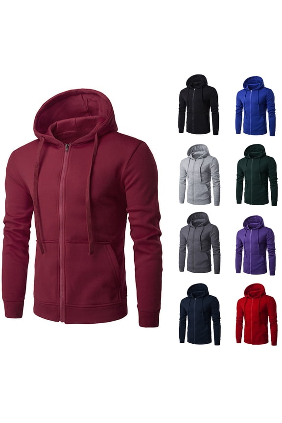 Hoodies for Men, Zip-Up Hoodie Fleece Full-Zip Hoodie for Men, Hooded Sweatshirt Black L