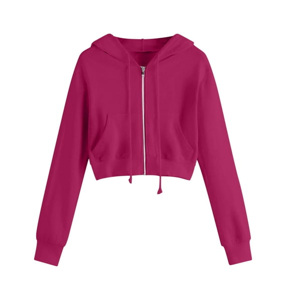 Elabch Hoodies for Women Zip Up Fleece Hoodie Jacket Plus Size Cropped Sweatshirts Casual Solid Color Hoodie with Pockets Deep Pink, S-5XL
