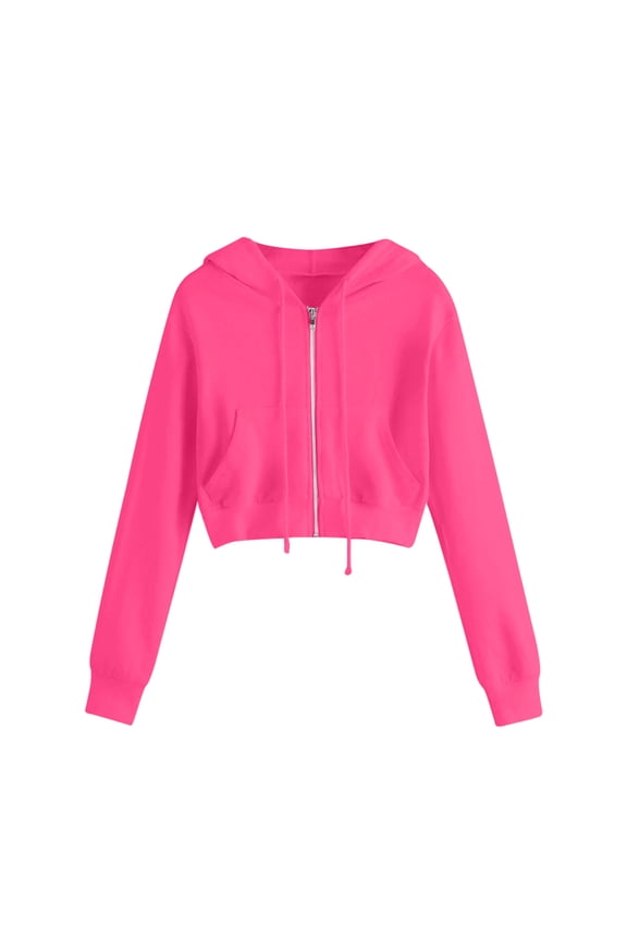 Hoodies for Women Zip Up Fleece Hoodie Jacket Plus Size Cropped Sweatshirts Casual Solid Color Hoodie with Pockets Hot Pink, S-5XL