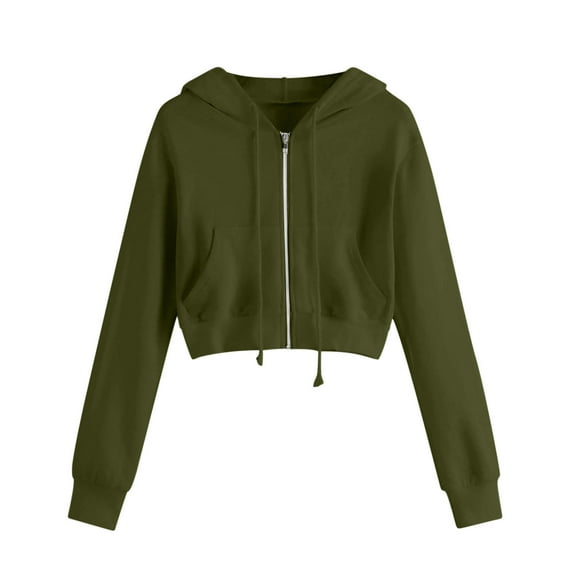 ELABCH Hoodies for Women Zip Up Fleece Hoodie Jacket Plus Size Cropped Sweatshirts Casual Solid Color Hoodie with Pockets Olive Green, S-5XL