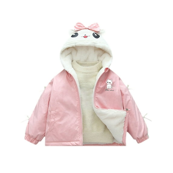 Elabch Infant Girls Toddler Fleece Jacket with Hooded Zip Up Jacket Cute Printing Warm Fleece Lined Coat, Sizes 9M-8Y