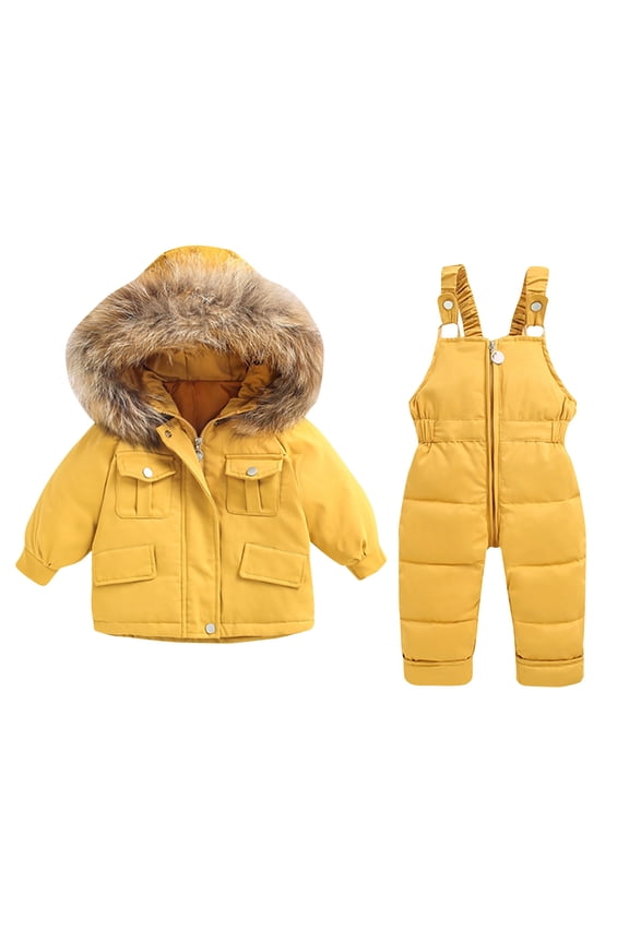 Kids Ski Suits Snowsuit Set Hooded Down Jacket Coat and Snow Pants Kids 2 Pieces Ski Set Winter Jumpsuit Warm Jackets with Hood Snowboarding Ski Suits, Size 1-5Y