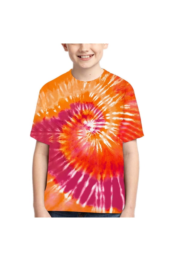 Kids T Shirt Teen Boys Short Sleeve Tshirt Fashion Digital Tie Dye Printing Tee Summer Crewneck Cotton Tops Size 4Y-16Y