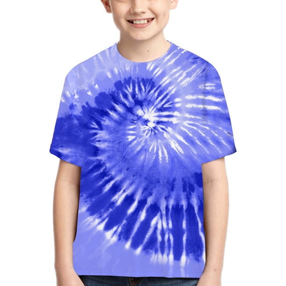 Elabch Kids T Shirt Teen Boys Short Sleeve Tshirt Fashion Digital Tie Dye Printing Tee Summer Crewneck Cotton Tops Size 4Y-16Y