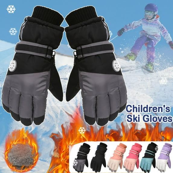 Elabch Kids Winter Gloves Waterproof Ski Snow Snowboard Gloves for Ourdoor Sports, Boys and Girls Cold Weather Gloves with Fleece Lining Gray