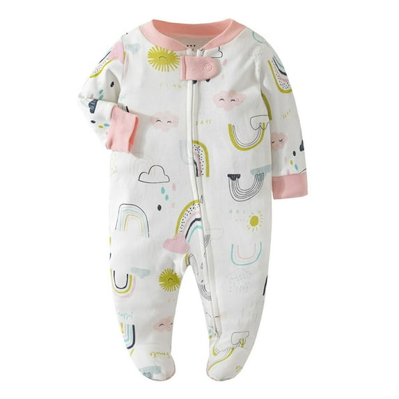 Elabch Newborn Baby Footie Jumpsuit Rompers Baby Girls Boys Cute Solid Crewneck Jumpsuits Unisex Infant Long Sleeve Zip Front Cotton Pajamas Bodysuit On Clearance, Size 3-6Months