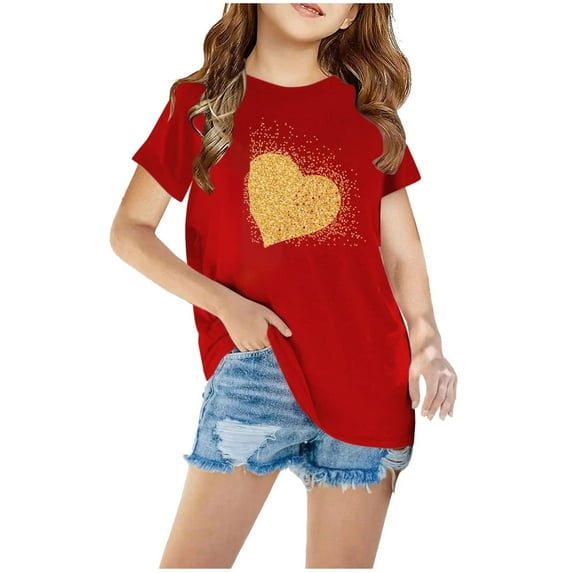 SROBPTY Girls Graphic T-Shirt Teen Girls Short Sleeve Tops Casual Crewneck Loose T-Shirt Summer Casual Kids Tee