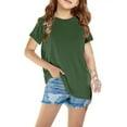 thumbnail image 1 of Zpanxa Girls Summer Short Sleeve Tops Kids T Shirts Casual Crewneck Solid Tee Loose Tunic Tops for Teen Girl, 1 of 5