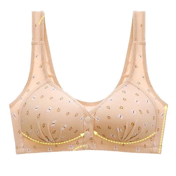 Elabch Womens Front Closure Bra Wireless Front Button Push Up Bras Full Coverage Comfortable Everyday Bras Beige XL