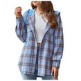 thumbnail image 1 of Elabch Shacket Jackets for Women Plaid Hoodies Flannel Shacket Jacket Thin Long Sleeve Button Down Boyfriend Shirt Jacket with Pocket Blue 2XL, 1 of 8