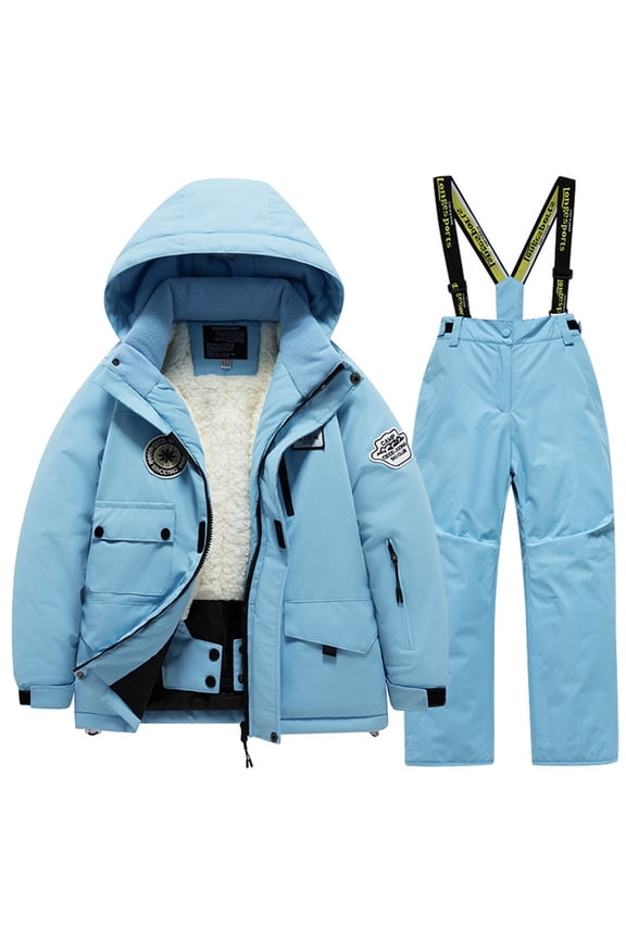 Snow Suit for Kids Snowbib Snowsuit Set 2 Piece Fleece Lined Zip Up Jacket and Ski Pants Girls Boys Waterproof Jumpsuit Winter Overall Snowsuit Set, Size 3-12Y
