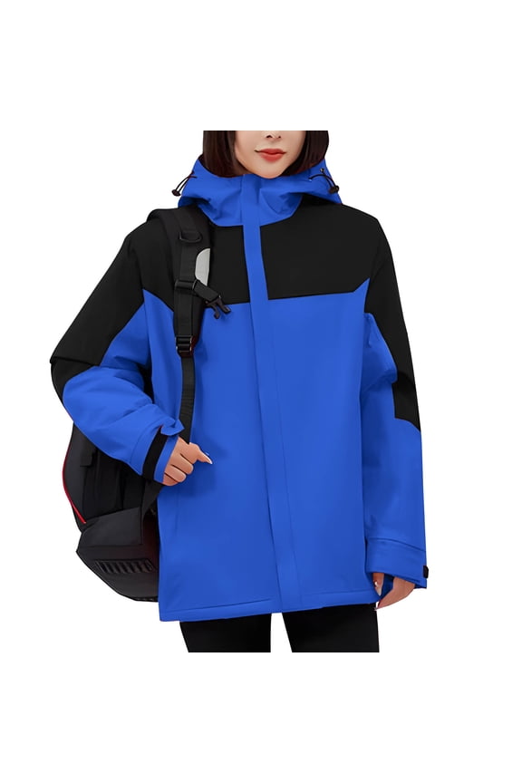 Sports Women's Winter Ski Jacket Waterproof Snow Coats Snowboard Fleece Lined Windbreaker Rain Coats Outdoor Plus Size Warm Hiking Jackets with Hooded Blue 3XL