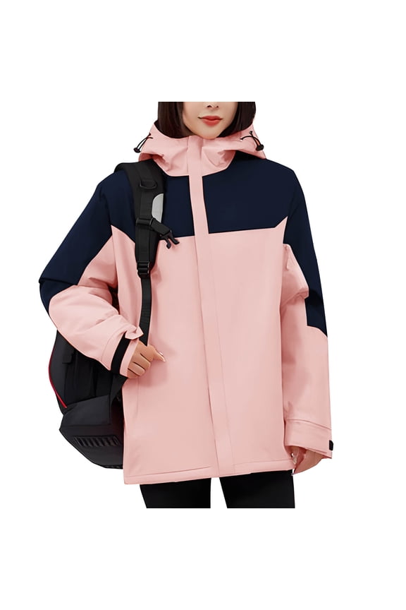 Sports Women's Winter Ski Jacket Waterproof Snow Coats Snowboard Fleece Lined Windbreaker Rain Coats Outdoor Plus Size Warm Hiking Jackets with Hooded Pink 4XL