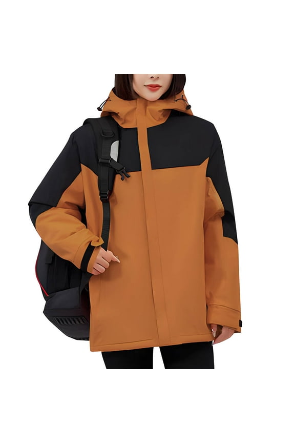 Sports Women's Winter Ski Jacket Waterproof Snow Coats Snowboard Fleece Lined Windbreaker Rain Coats Outdoor Plus Size Warm Hiking Jackets with Hooded Gold M