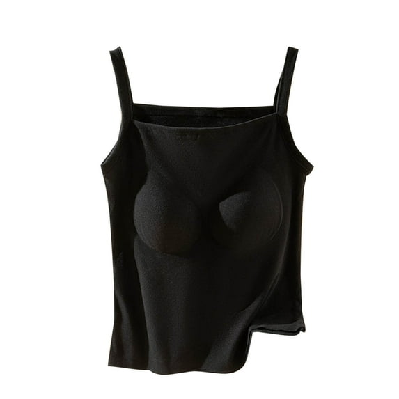 Elabch Tank Top with Built in Bra for Women Cotton Sleepwear Top Casual Solid Summer Tank Tops Black XXL