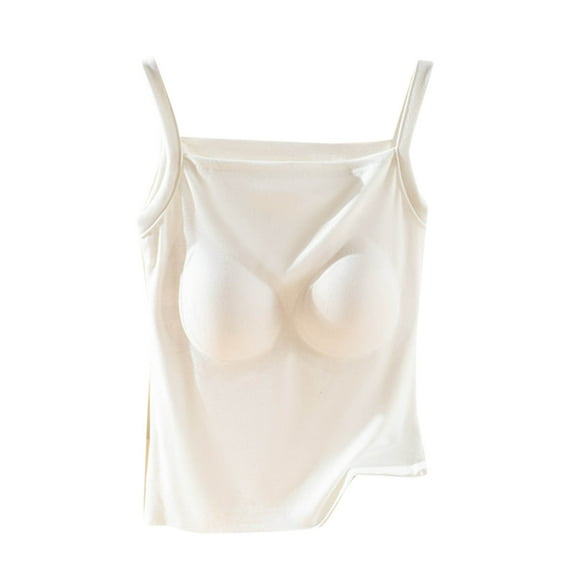 Elabch Tank Top with Built in Bra for Women Cotton Sleepwear Top Casual Solid Summer Tank Tops White L