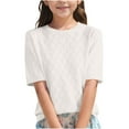 thumbnail image 1 of Elabch Teen Girl Short Sleeve T-Shirt Tops Cotton Hollow Out Solid Shirts Crewneck Comfortable Loose Blouse T Shirt for Kids Teens, 1 of 4