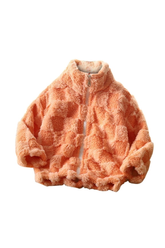 Toddler Boy Girls Fleece Jackets Full-Zip Buffalo Plaid Stand Collar Sherpa Fuzzy Coat Unisex Thickened Warm Jacket with Pockets, Size 3T-13Y