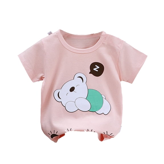 Elabch Toddler Boys Girls Cotton T Shirt Kids Short Sleeve Graphic Tops Crewneck Button Sleepwear Tshirt Summer Soft Basic T Shirt Size 2Y-6Y