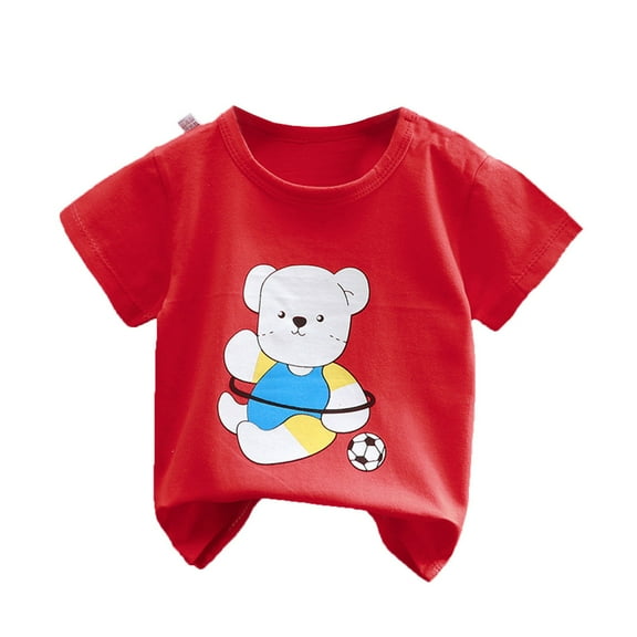 Elabch Toddler Boys Girls Cotton T Shirt Kids Short Sleeve Graphic Tops Crewneck Button Sleepwear Tshirt Summer Soft Basic T Shirt Size 2Y-6Y
