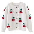 thumbnail image 1 of Elabch Toddler Girls Sweaters Long Sleeve Knit Button Cardigan Cotton Hand-hooked Cherry Open Front Ribbed Cardigan for Little Girls White, Sizes 2-7, 1 of 3