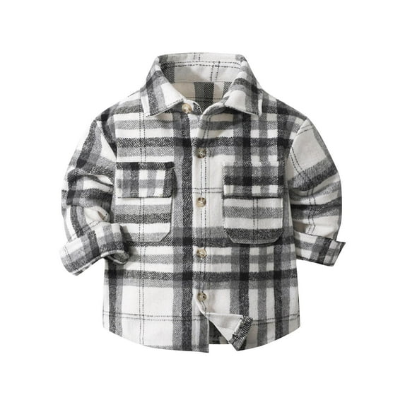 Elabch Toddler Kids Boys Girls Plaid Flannel Shirt Jacket Long Sleeve Lapel Button Down Pocketed Shirts Regular Fit Casual Fall Winter Coat, Sizes 2-8Y