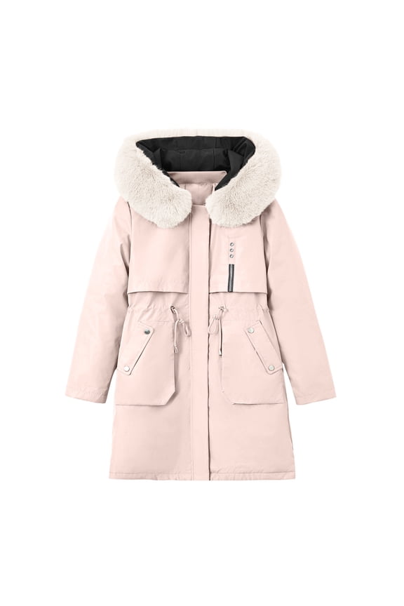 Winter Coats for Women Full Zip Fleece Coat Windproof Warm Fleece Lined Parkas Plus Size Faux Fur Snow Outwear Coat with Removable Hood Beige, M-6XL