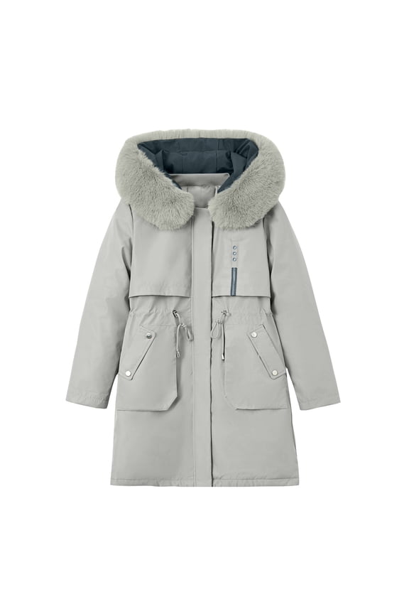 Winter Coats for Women Full Zip Fleece Coat Windproof Warm Fleece Lined Parkas Plus Size Faux Fur Snow Outwear Coat with Removable Hood Light Blue, M-6XL