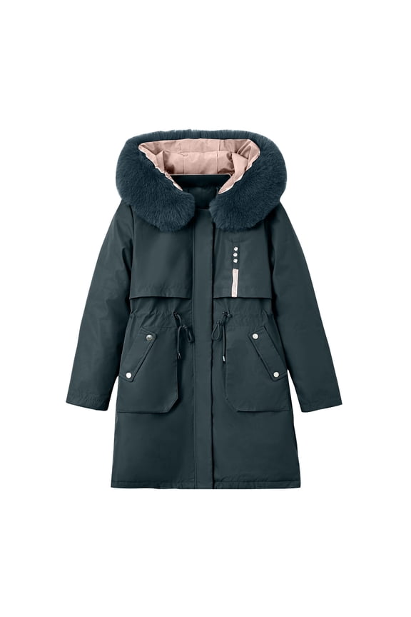 Winter Coats for Women Full Zip Fleece Coat Windproof Warm Fleece Lined Parkas Plus Size Faux Fur Snow Outwear Coat with Removable Hood Navy, M-6XL