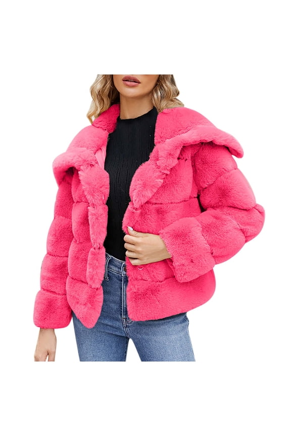 Women Fluffy Faux Fur Coat Cropped Jacket Winter Fall Open Front Cardigan Lapel Vintage Parka Shaggy Jacket Warm Coat Tops Fuzzy Teddy Coat Hot Pink XXL