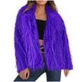 thumbnail image 1 of Elabch Women's Faux Fur Coat Open Front Furry Coats Plus Size Lapel Long Sleeve Shaggy Jacket 2024 Winter Cardigan Outerwear Purple 3XL, 1 of 3