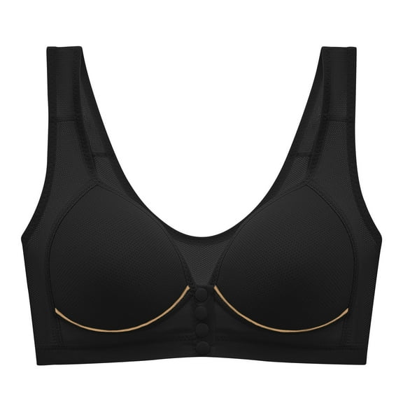 Elabch Women's Front Closure Plus Size Everyday Bras Wireless Bra Full Cup Lift Bras for Women No Underwire Shaping Front Button Bra Black S