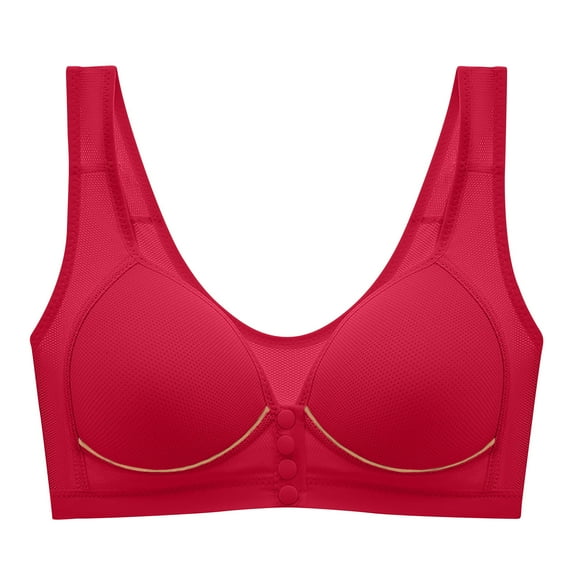 Elabch Women's Front Closure Plus Size Everyday Bras Wireless Bra Full Cup Lift Bras for Women No Underwire Shaping Front Button Bra Red S