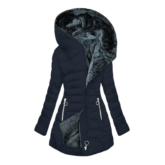 Elabch Women's Winter Coat Hooded Winter Puffer Jacket Windproof Outerwear Coat Warm Down Coats Thicken Cotton Padded Parka Hooded Puffer Jacke S Deep Blue