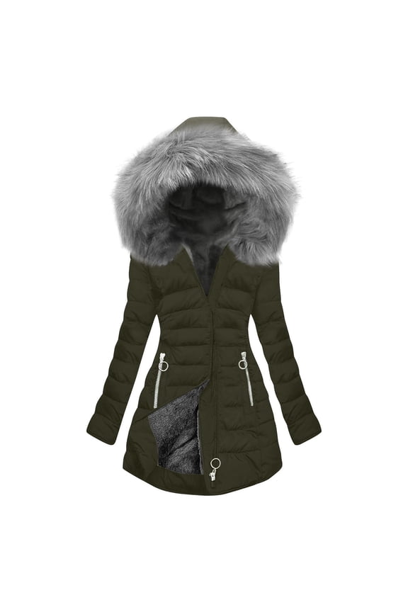 Women's Winter Windproof Warm Down Coats Waterproof Thicken Hooded Fashions Cotton Padded Puffer Jacket with Faux Fur Hood Green M