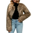thumbnail image 1 of Elabch Womens Cropped Faux Fur Jackets Winter Long Sleeve Open Front Fluffy Short Coats Fall and Winter Fashion Puffy Fuzzy Lovely Shearling Shaggy Jacket Brown XXL, 1 of 9