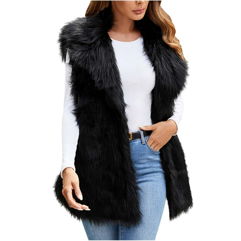 Elabch Womens Faux Fur Vest Plus Size Shaggy Furry Open Front