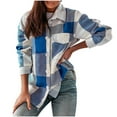 thumbnail image 1 of Elabch Womens Plaid Shirts Wool Shacket Jacket Long Sleeve Button Down Shirt Coats Fashion Warm Plaid Coat Blue S, 1 of 5