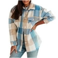 thumbnail image 1 of Elabch Womens Plaid Shirts Wool Shacket Jacket Long Sleeve Button Down Shirt Coats Fashion Warm Plaid Coat Light Blue S, 1 of 5