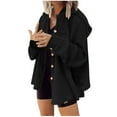 thumbnail image 1 of Elabch Womens Shacket Jacket Waffle Shirts Long Sleeve Button Down Hooded Boyfriend Shirt Coats Side Elastic Thread Tops Black S, 1 of 6
