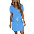 Elabch Womens Summer Dresses 2025 Loose V Neck Short Sleeve Sundresses
