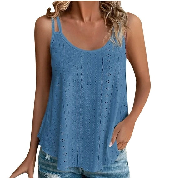 Elabch Womens Tank Tops Plus Size Eyelet Tank Tops Women Swing Vest Basic Spaghetti Strap Cropped Sleeveless Boho Camisole Tank Tops for Women 2024 Size S-5XL