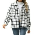 thumbnail image 1 of Elabch Womens Wool Plaid Jackets Button Down Lapel Shacket Fashion Fall Long Sleeve Cropped Coats with Pocket White L, 1 of 8