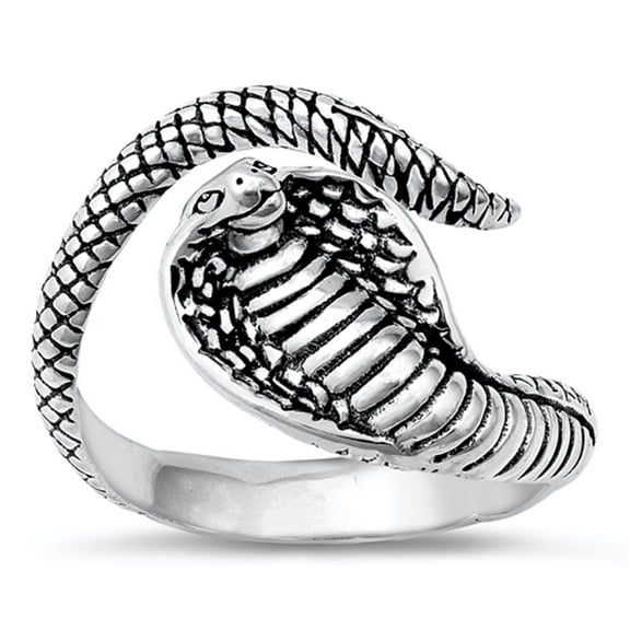 Elaborate Cobra Snake Serpent Ring .925 Sterling Silver Band Jewelry Female Male Unisex Size 6