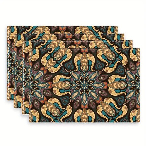 Elaborate Craftsmanship Rich Color Placemats, Ornamental Artistic Place Mats for Dining/Kitchen Table Waterproof Washable Linen Heat Insulation Dinner Table Mats 12x18 in 4 PCS