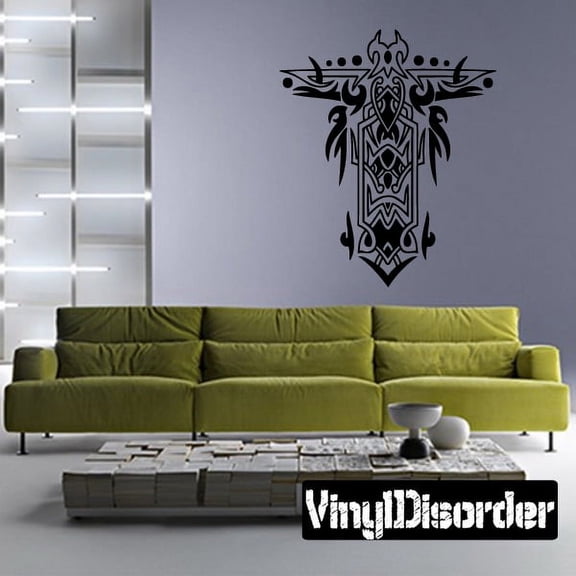 Elaborate Cross Decal with Tribal Flames Decal - 36 Inches