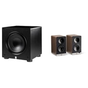 Elac DCB41-WN - Debut ConneX 4.5" Powered Speakers - Walnut, Pair and Elac PS250-BK - Varro Premium 10" 250 Watt Powered Subwoofer with Auto-EQ