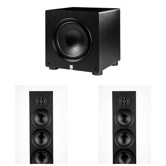 Elac DF53-BK - Debut 3.0 5.25" Floor Speaker - Black and Elac PS350-BK - Varro Premium 12" 350 Watt Powered Subwoofer with Auto-EQ