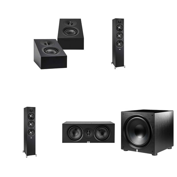 Elac DF63-BK - Debut 3.0 6.5" Floor Speaker - Black (Pair), ELAC DA43-BK Debut 3.0 - DA43-BK Atmos / On Wall speaker, Elac PS500 Subwoofer and Elac DC63 Center Channel
