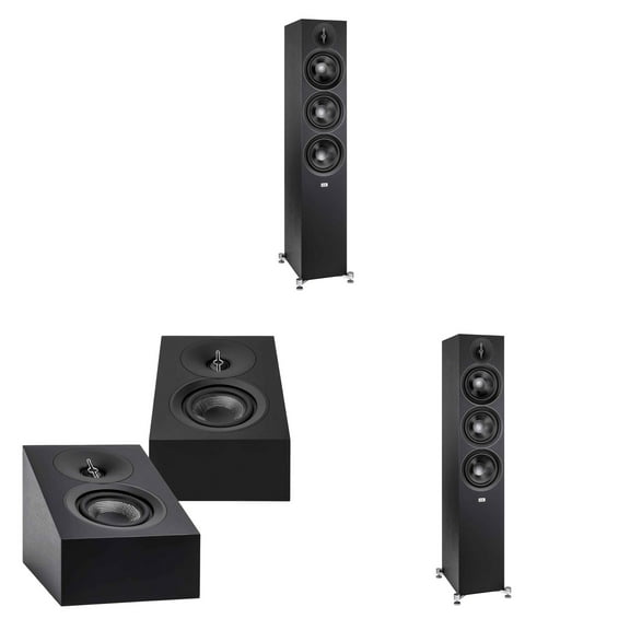 Elac DF63-BK - Debut 3.0 6.5" Floor Speaker - Black (Pair), and ELAC DA43-BK Debut 3.0 - DA43-BK Atmos / On Wall speaker